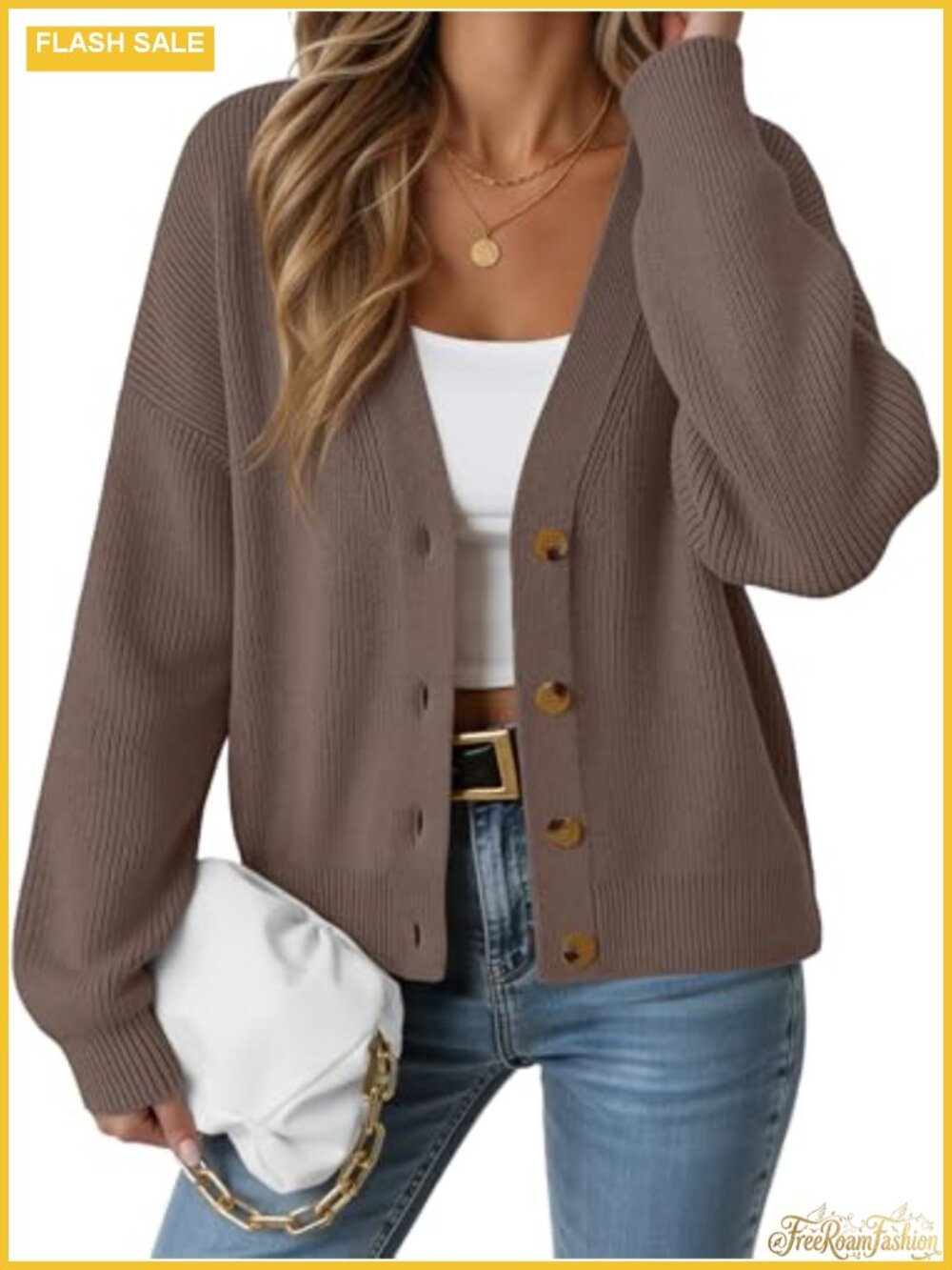 LILLUSORY Women's Button Down Cardigan Sweater Long Sleeve V-Neck Loose Knit